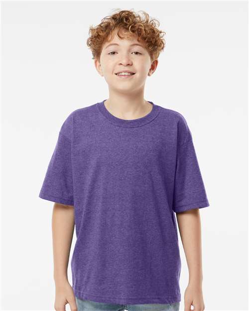 Youth Gold Soft Touch T-Shirt - OnModelFront - B01842682 - Heather Purple