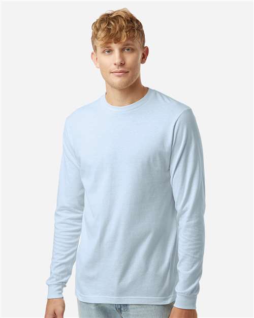 Unisex Fine Jersey Long Sleeve T-Shirt - OnModelFront - B00059252 - Baby Blue