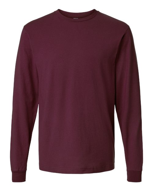 Unisex Fine Jersey Long Sleeve T-Shirt - Front - B00059532 - Burgundy