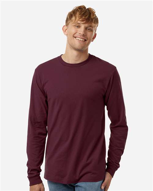 Unisex Fine Jersey Long Sleeve T-Shirt - OnModelFront - B00059532 - Burgundy