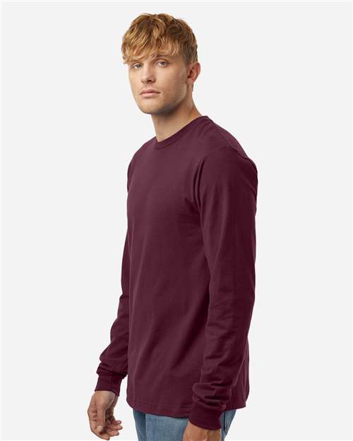 Unisex Fine Jersey Long Sleeve T-Shirt - OnModelSide - B00059532 - Burgundy