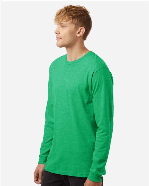 Unisex Fine Jersey Long Sleeve T-Shirt - OnModelSide - B00059902 - Heather Kelly
