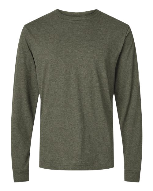 Unisex Fine Jersey Long Sleeve T-Shirt - Front - B00059552 - Heather Military Green