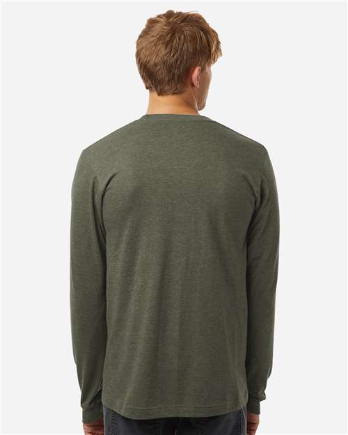 Unisex Fine Jersey Long Sleeve T-Shirt - OnModelBack - B00059552 - Heather Military Green