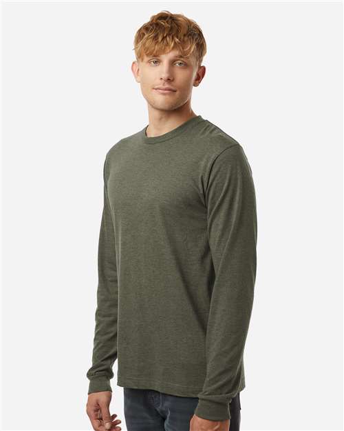 Unisex Fine Jersey Long Sleeve T-Shirt - OnModelSide - B00059552 - Heather Military Green