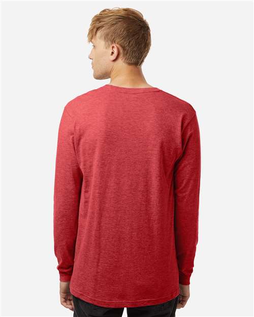 Unisex Fine Jersey Long Sleeve T-Shirt - OnModelBack - B00059712 - Heather Red