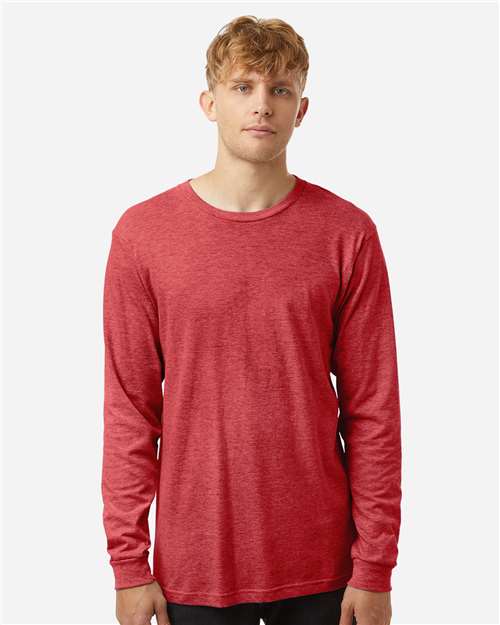 Unisex Fine Jersey Long Sleeve T-Shirt - OnModelFront - B00059712 - Heather Red