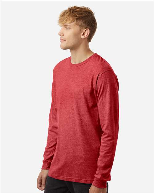 Unisex Fine Jersey Long Sleeve T-Shirt - OnModelSide - B00059712 - Heather Red