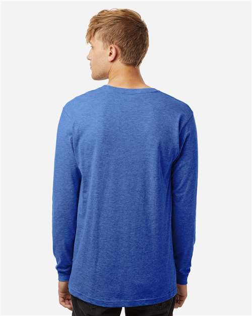Unisex Fine Jersey Long Sleeve T-Shirt - OnModelBack - B00059752 - Heather Royal