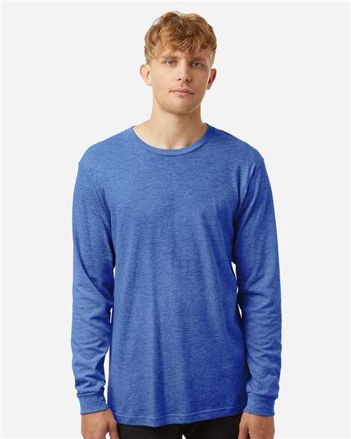 Unisex Fine Jersey Long Sleeve T-Shirt - OnModelFront - B00059752 - Heather Royal