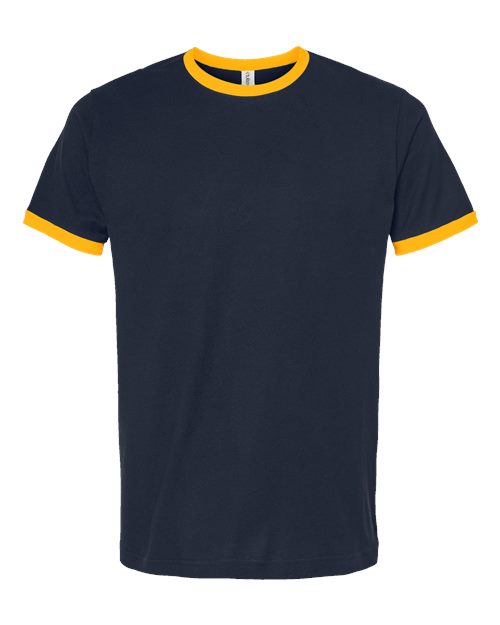 Unisex Fine Jersey Ringer T-Shirt - Front - B30459152 - Navy/ Gold