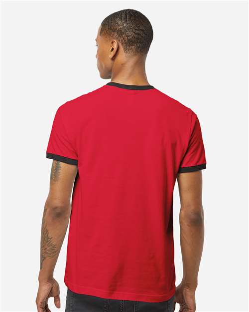 Unisex Fine Jersey Ringer T-Shirt - OnModelBack - B30459712 - Red/ Black
