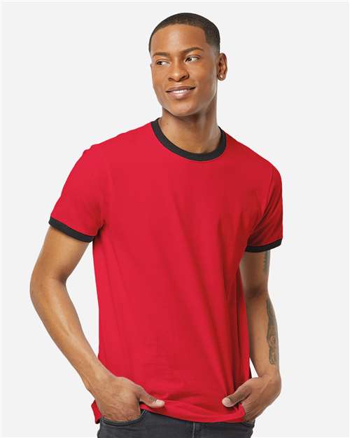 Unisex Fine Jersey Ringer T-Shirt - OnModelFront - B30459712 - Red/ Black