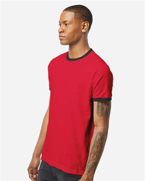 Unisex Fine Jersey Ringer T-Shirt - OnModelSide - B30459712 - Red/ Black