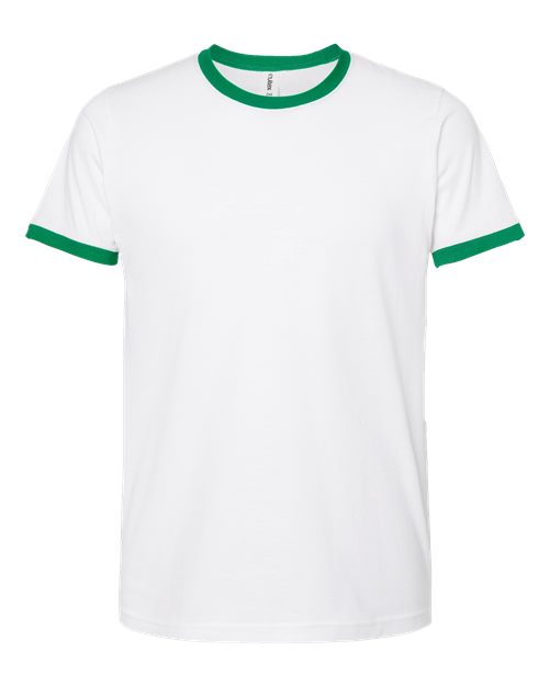 Unisex Fine Jersey Ringer T-Shirt - Front - B30459902 - White/ Kelly
