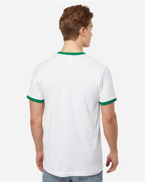 Unisex Fine Jersey Ringer T-Shirt - OnModelBack - B30459902 - White/ Kelly