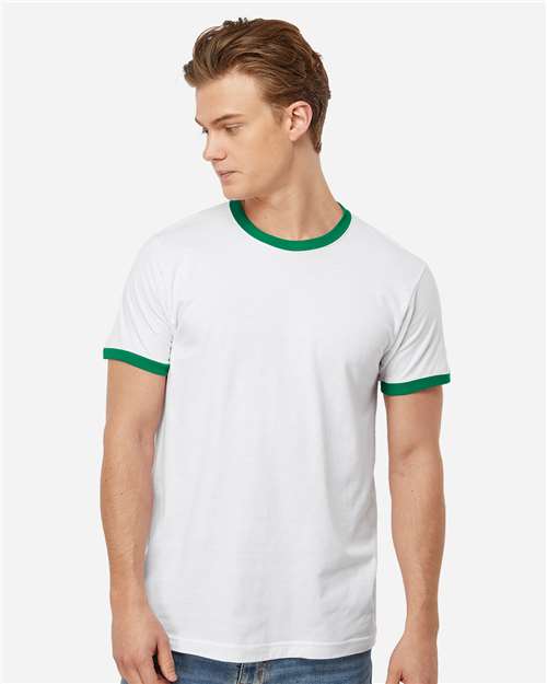 Unisex Fine Jersey Ringer T-Shirt - OnModelFront - B30459902 - White/ Kelly