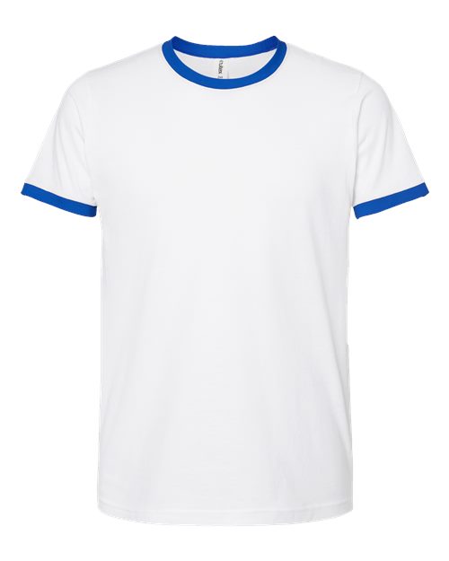 Unisex Fine Jersey Ringer T-Shirt - Front - B30459762 - White/ Royal