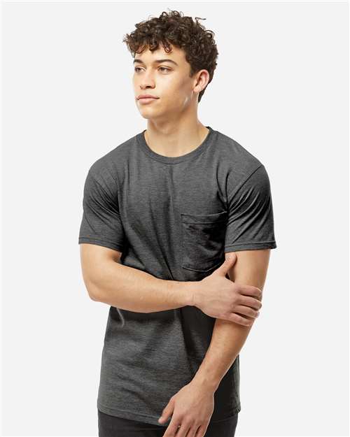 Unisex Heavyweight Jersey Pocket T-Shirt - OnModelFront - B31159593 - Heather Charcoal
