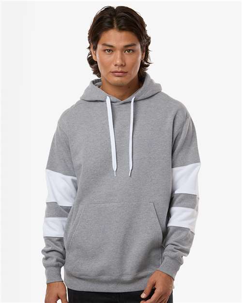 Unisex Jackson Way Hooded Sweatshirt - OnModelFront - B29864103 - Charcoal Heather/ White