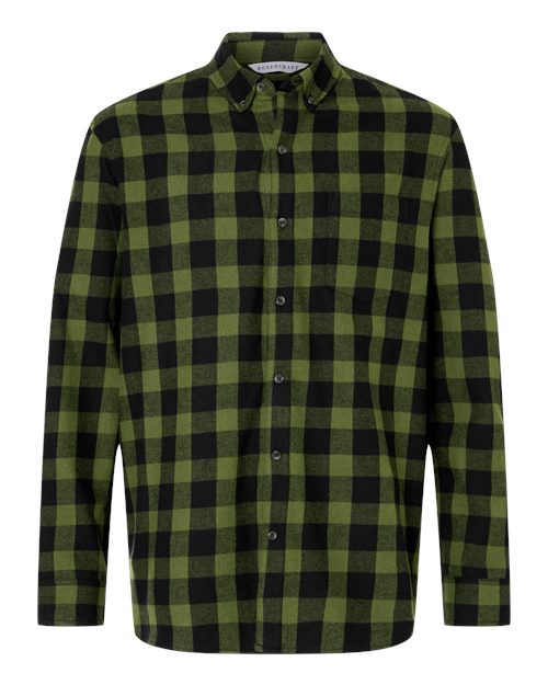 Men's Flannel Button Down Shirt - Front - B22803543 - Army/ Black Buffalo