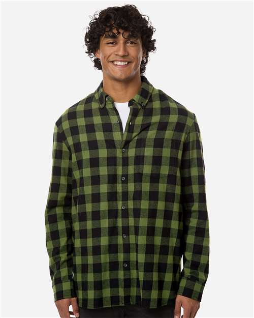 Men's Flannel Button Down Shirt - OnModelFront - B22803543 - Army/ Black Buffalo