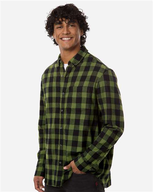Men's Flannel Button Down Shirt - OnModelSide - B22803543 - Army/ Black Buffalo