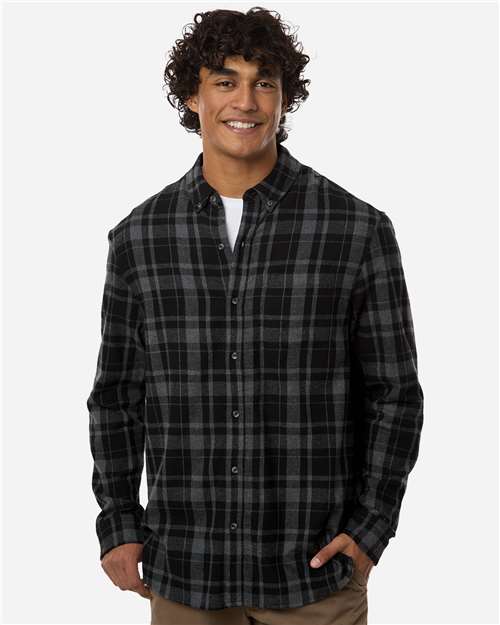 Men's Flannel Button Down Shirt - OnModelFront - B22803503 - Black Jordan Plaid
