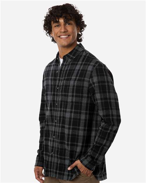 Men's Flannel Button Down Shirt - OnModelSide - B22803503 - Black Jordan Plaid