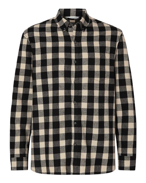 Men's Flannel Button Down Shirt - Front - B22803103 - Black/ Ecru Buffalo Plaid