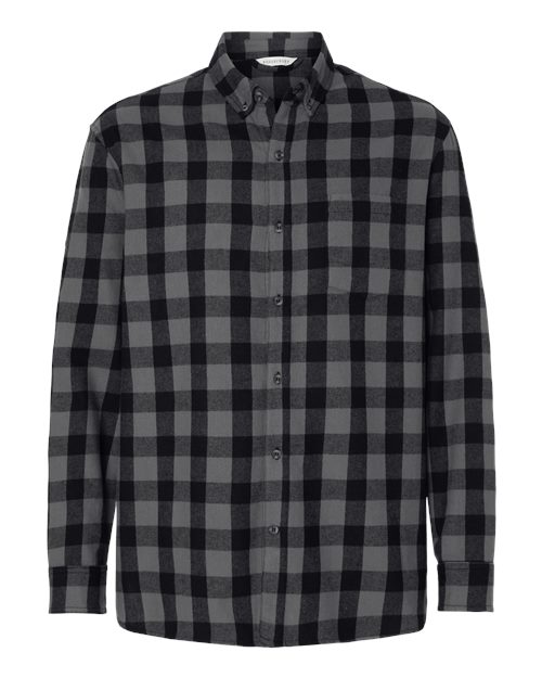 Men's Flannel Button Down Shirt - Front - B22803583 - Charcoal/ Black Buffalo