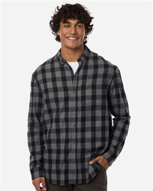 Men's Flannel Button Down Shirt - OnModelFront - B22803583 - Charcoal/ Black Buffalo