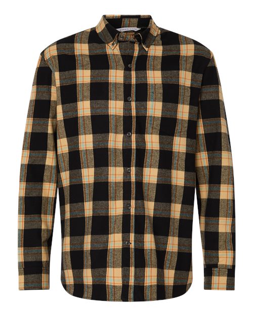 Men's Flannel Button Down Shirt - Front - B22803243 - Dark Khaki Plaid