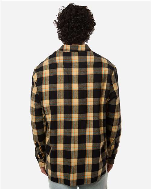 Men's Flannel Button Down Shirt - OnModelBack - B22803243 - Dark Khaki Plaid