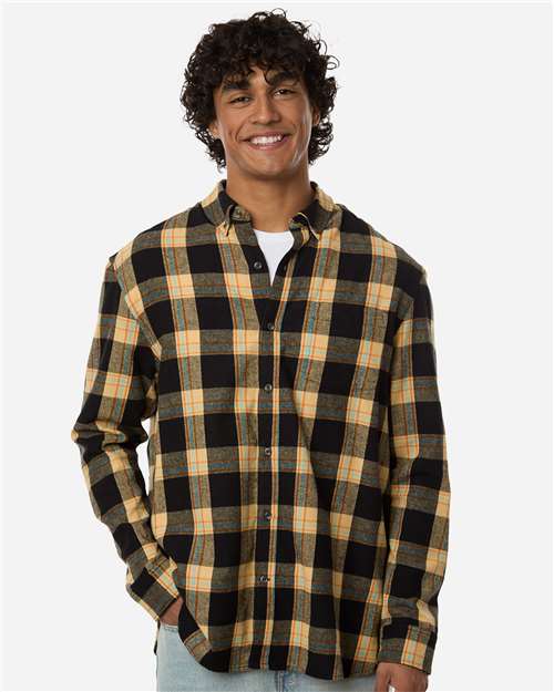 Men's Flannel Button Down Shirt - OnModelFront - B22803243 - Dark Khaki Plaid