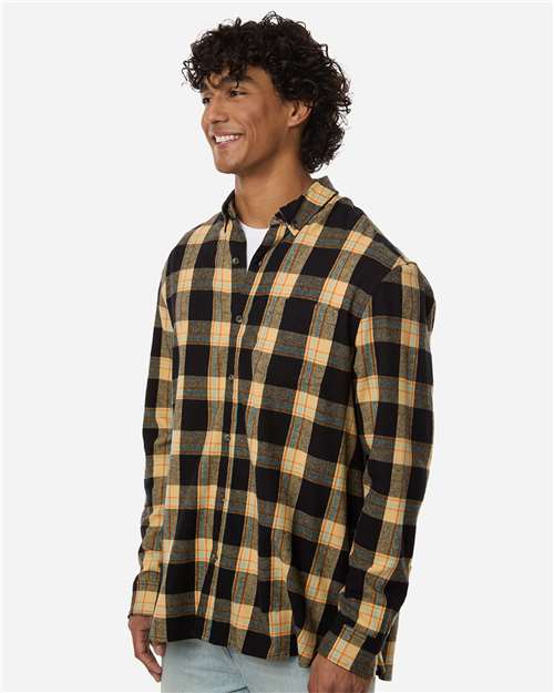 Men's Flannel Button Down Shirt - OnModelSide - B22803243 - Dark Khaki Plaid