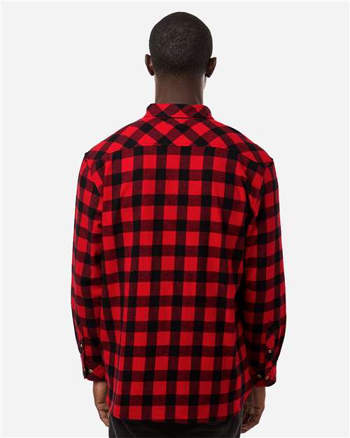 Men's Flannel Button Down Shirt - OnModelBack - B22803183 - Red/ Black Buffalo