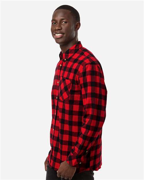 Men's Flannel Button Down Shirt - OnModelSide - B22803183 - Red/ Black Buffalo