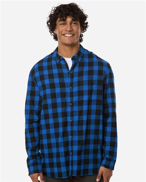 Men's Flannel Button Down Shirt - OnModelFront - B22803203 - Royal/ Black Buffalo