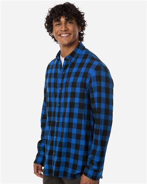 Men's Flannel Button Down Shirt - OnModelSide - B22803203 - Royal/ Black Buffalo