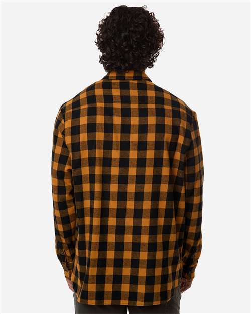 Men's Flannel Button Down Shirt - OnModelBack - B22803603 - Tobacco/ Black Buffalo