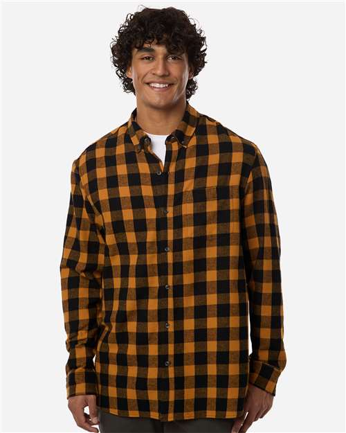 Men's Flannel Button Down Shirt - OnModelFront - B22803603 - Tobacco/ Black Buffalo