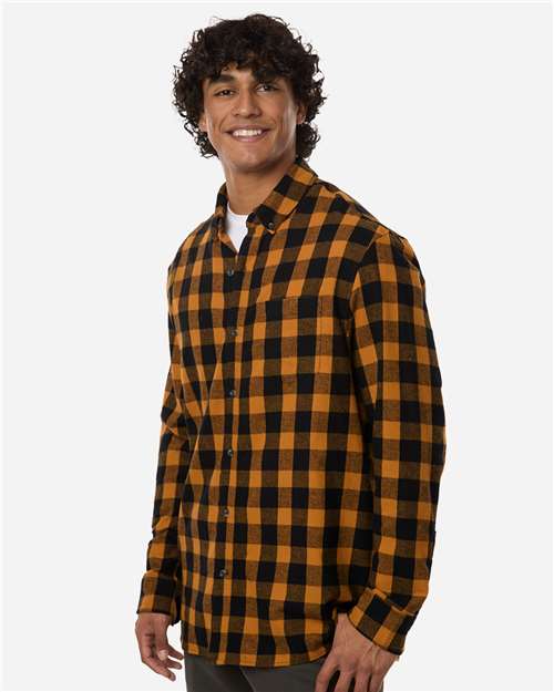 Men's Flannel Button Down Shirt - OnModelSide - B22803603 - Tobacco/ Black Buffalo
