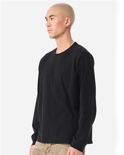 Unisex Heavyweight Garment-Dyed Long Sleeve Tee - OnModelSide - B08406502 - Black