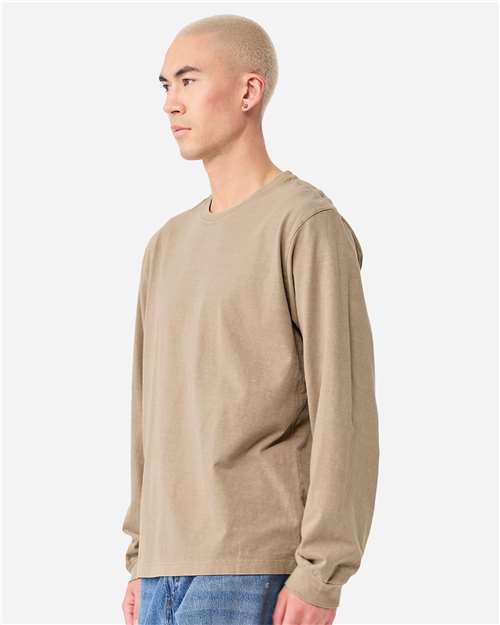 Unisex Heavyweight Garment-Dyed Long Sleeve Tee - OnModelSide - B08406242 - Khaki
