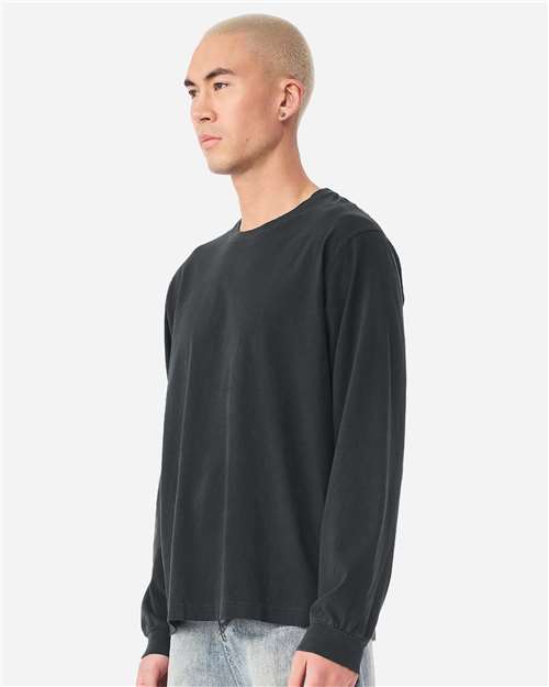Unisex Heavyweight Garment-Dyed Long Sleeve Tee - OnModelSide - B08406102 - Washed Black