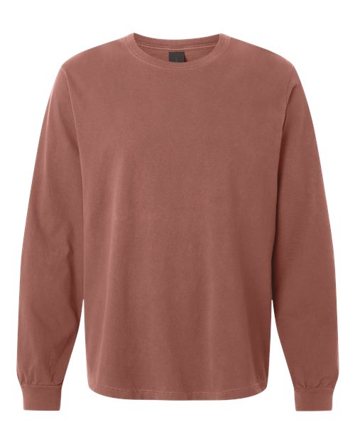 Unisex Heavyweight Garment-Dyed Long Sleeve Tee - Front - B08406602 - Washed Chestnut