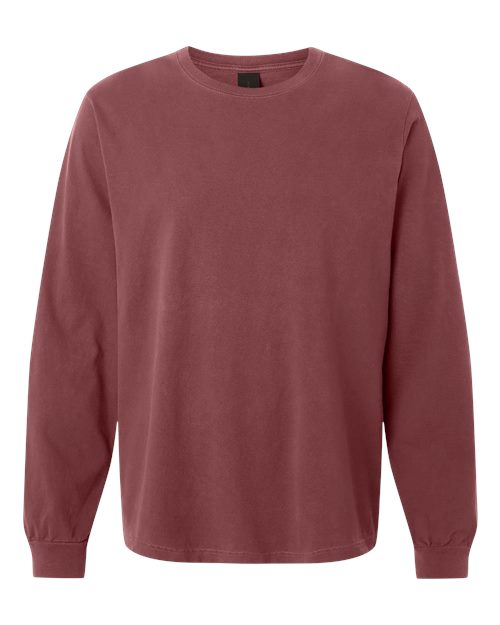 Unisex Heavyweight Garment-Dyed Long Sleeve Tee - Front - B08406532 - Washed Maroon