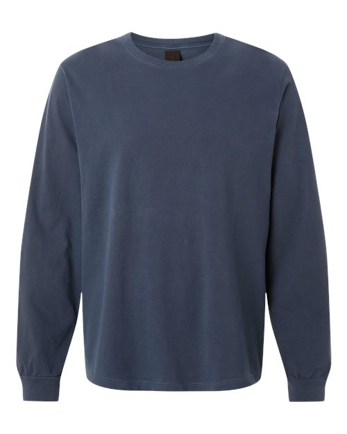 Unisex Heavyweight Garment-Dyed Long Sleeve Tee - Front - B08406122 - Washed Navy