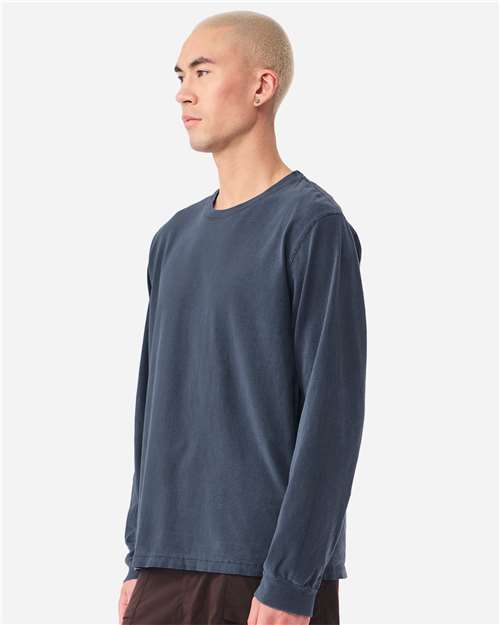 Unisex Heavyweight Garment-Dyed Long Sleeve Tee - OnModelSide - B08406122 - Washed Navy